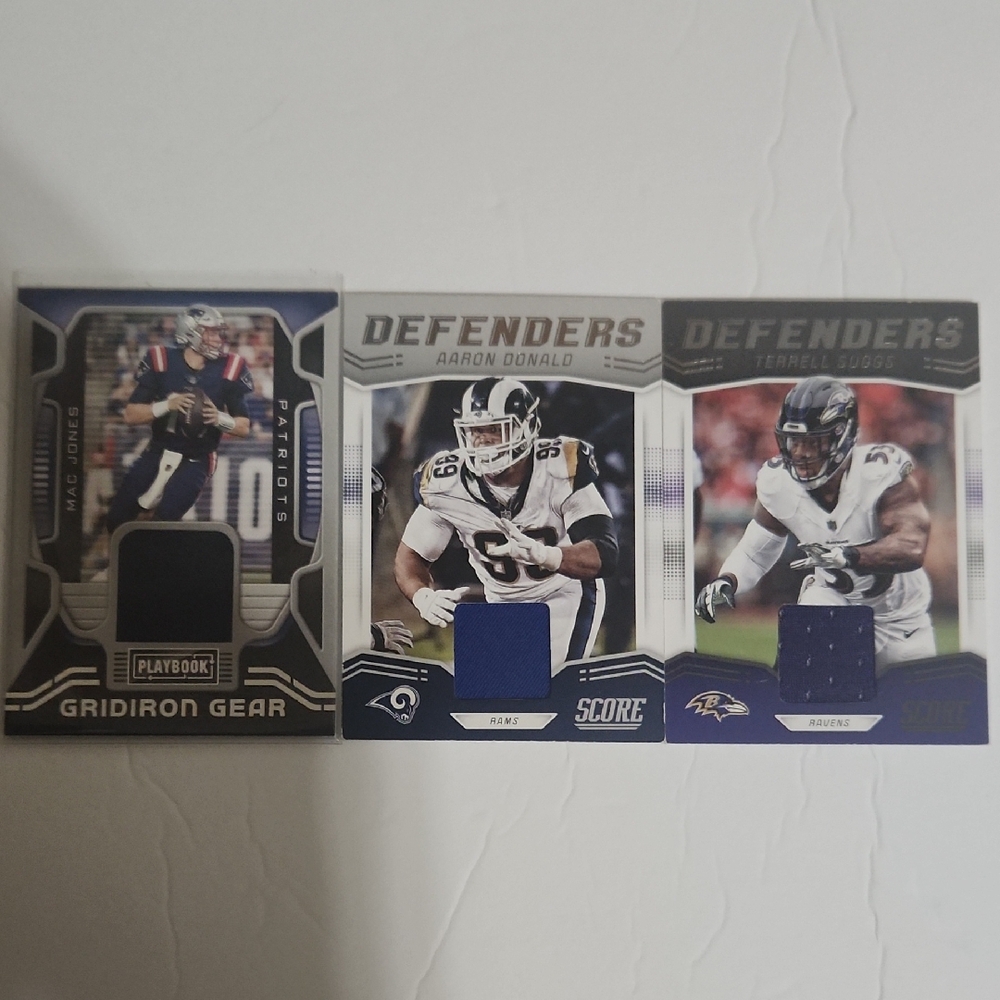 Football Trading Patch Cards Mac Jones, Aaron Donald, Terrell Suggs